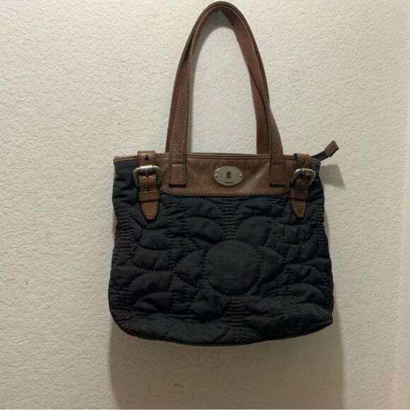 Fossil Keyper Bag Quilted Tote Bag Black Brown - Picture 3 of 13